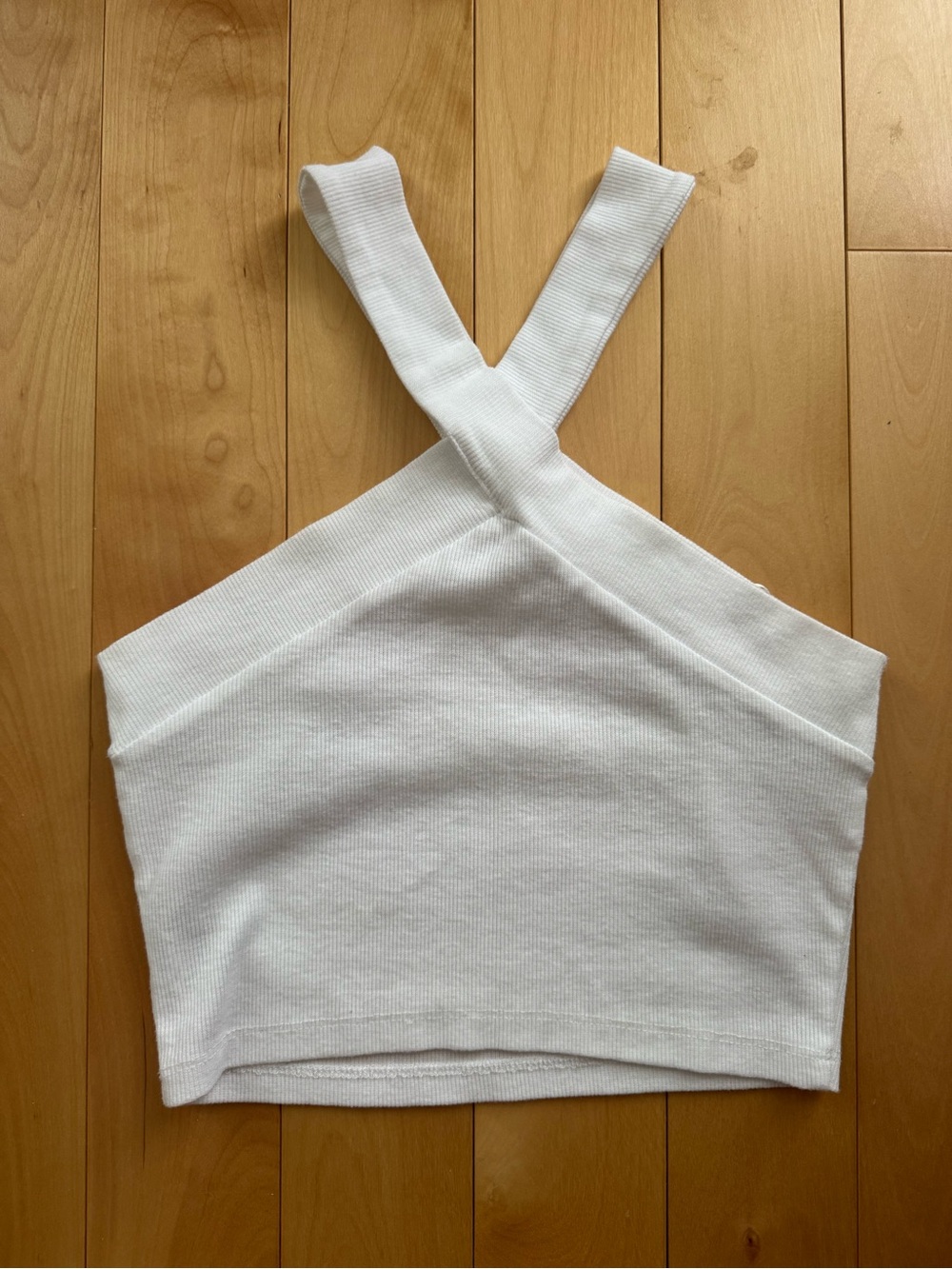 Women’s White Cross-Strap Ribbed Crop Top